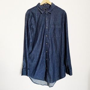 Forever 21 Denim Longline Button Down Shirt M